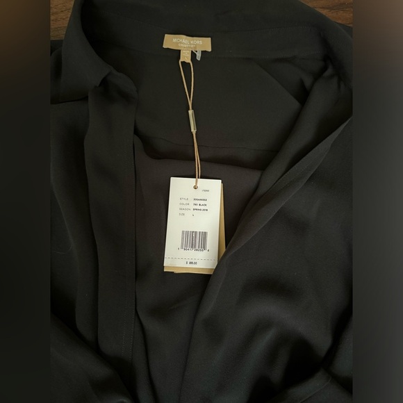Michael Kors Designer Collection Italian 100%Silk Blouse Top Black SZ Large - Picture 6 of 11
